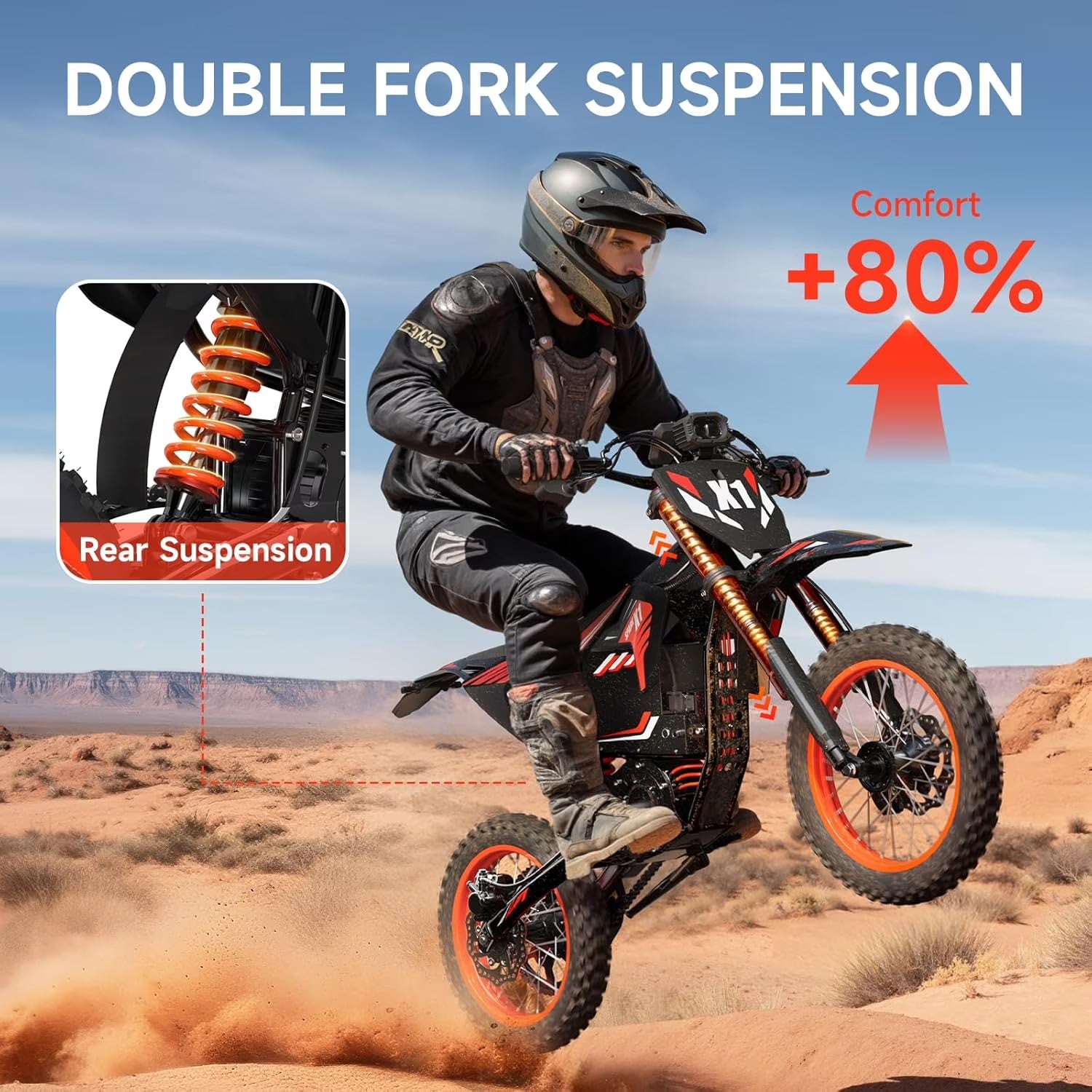 Electric Dirt Bike for Teens Adults, 4500W Peak Ebike, 60V 28.8Ah with 50MPH & 60Miles Electric Mountain Bikes, 14"/12" Off-Road Fat Tire E-Bike, Dual Hydraulic Brakes, Full Suspension, UL2849 by SGS