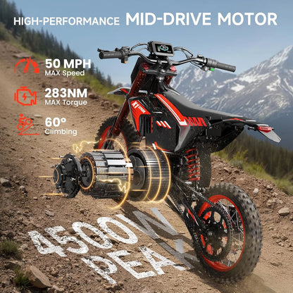 Electric Dirt Bike for Teens Adults, 4500W Peak Ebike, 60V 28.8Ah with 50MPH & 60Miles Electric Mountain Bikes, 14"/12" Off-Road Fat Tire E-Bike, Dual Hydraulic Brakes, Full Suspension, UL2849 by SGS