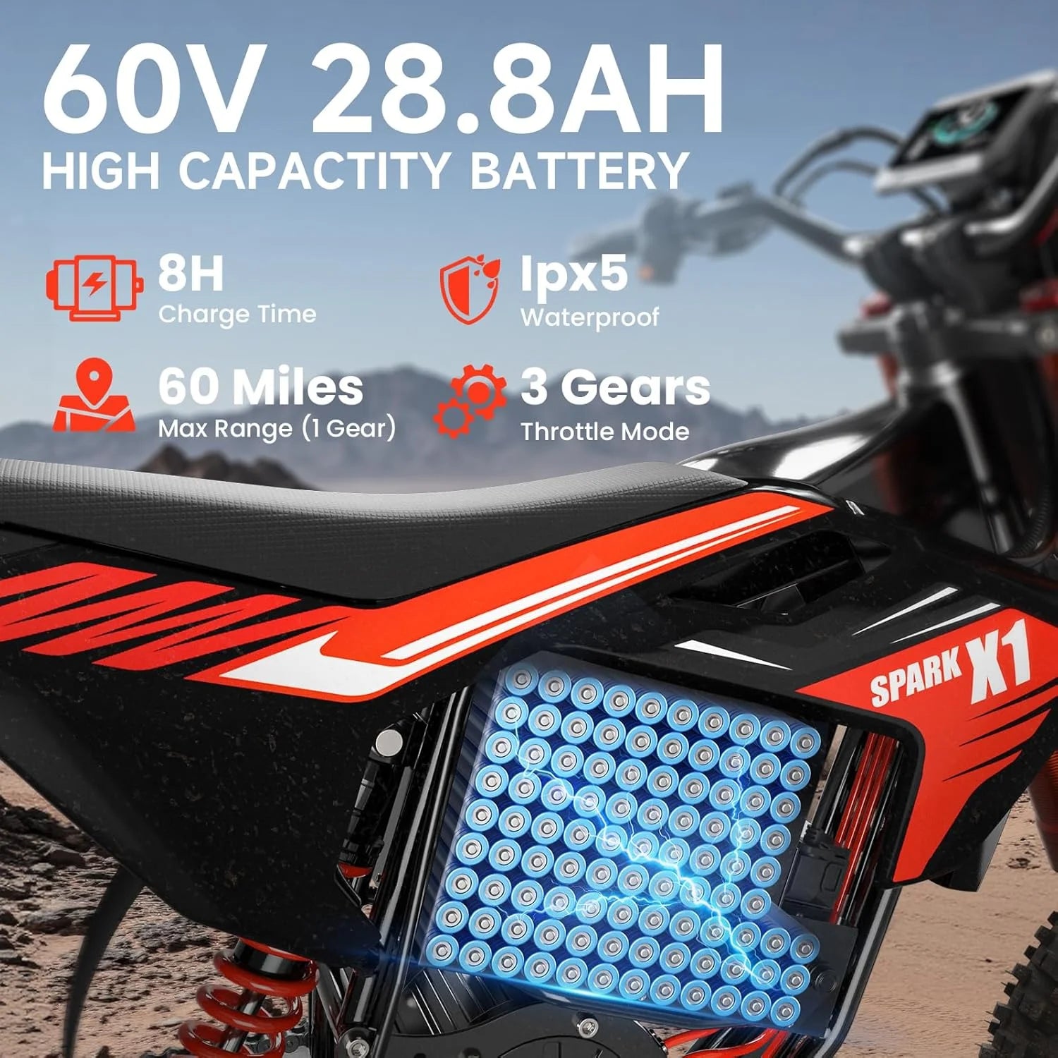 Electric Dirt Bike for Teens Adults, 4500W Peak Ebike, 60V 28.8Ah with 50MPH & 60Miles Electric Mountain Bikes, 14"/12" Off-Road Fat Tire E-Bike, Dual Hydraulic Brakes, Full Suspension, UL2849 by SGS